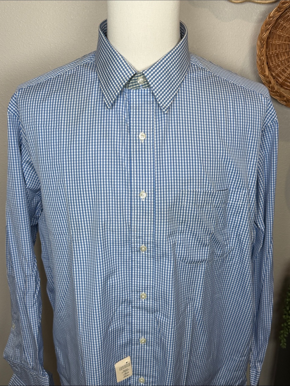 Vtg Tag Mens Brooks Brothers Makers Blue White Gingham Button Up French Cuffs